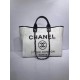 CHANEL Woven Straw Raffia Striped Medium Deauville Tote