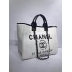 CHANEL Woven Straw Raffia Striped Medium Deauville Tote