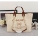 CHANEL Woven Straw Raffia Striped Medium Deauville Tote