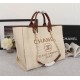 CHANEL Woven Straw Raffia Striped Medium Deauville Tote